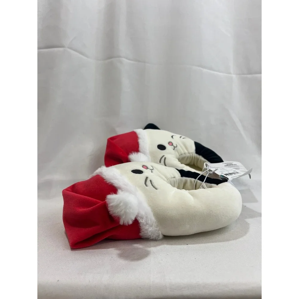 Squishmallows Santa Hat Cat Kids Slippers Off-White Christmas Size 13/1 NEW